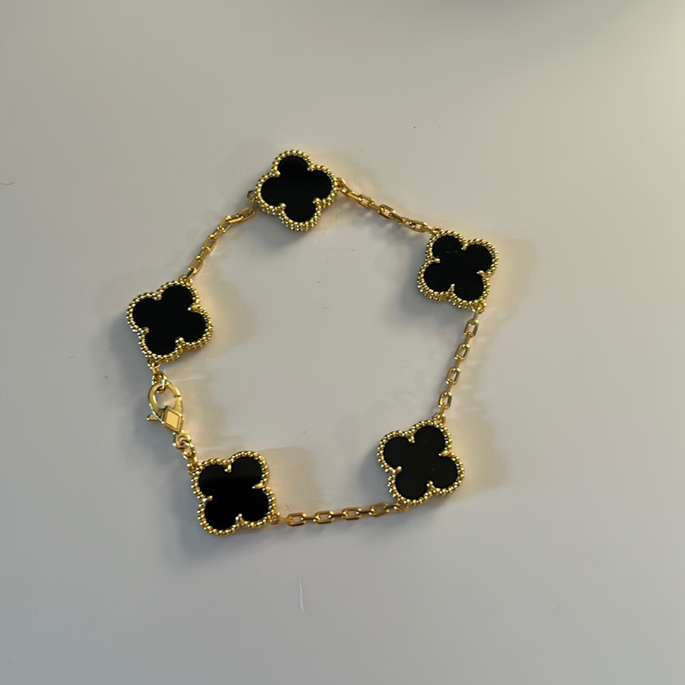 VCA Style Black Gold Alhambra Bracelet